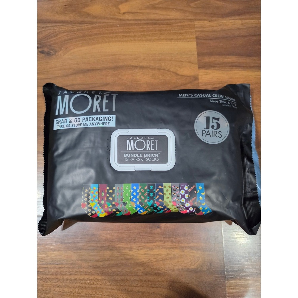 Jacques Moret Crew Socks Mens 6.5-12 Multicolor New 15 Pair Bundle Novelty